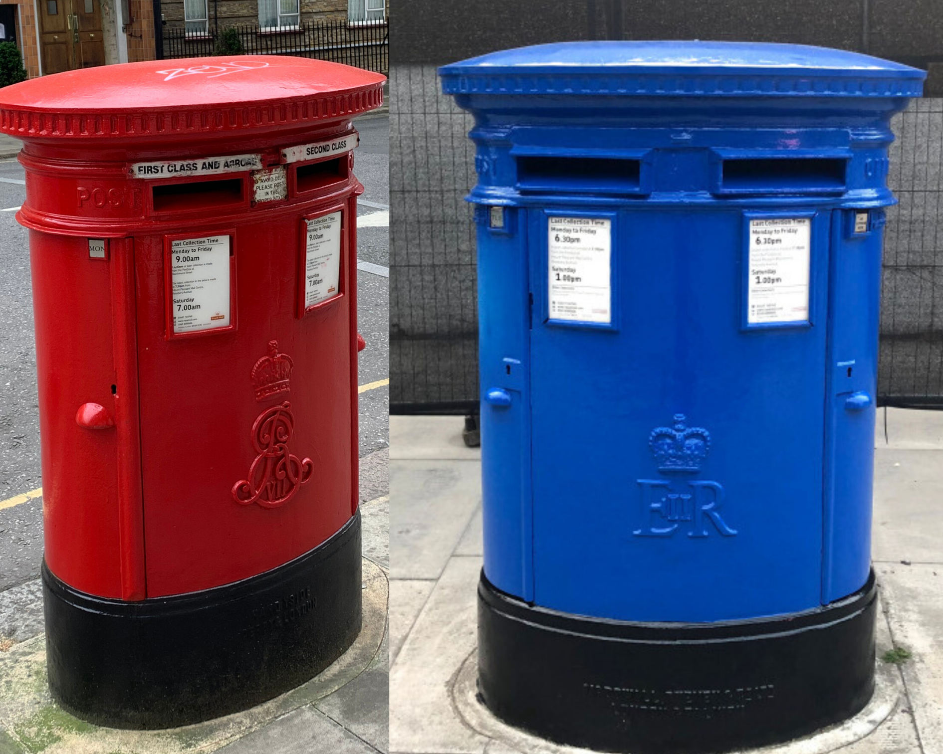 תיבות דואר באנגליה צבועות בכחול